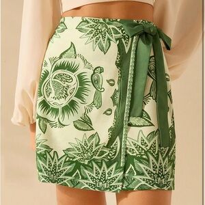 Green Boho Print Wrap Skirt- NEW, XS